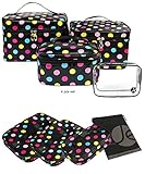 JAVOedge 4 Piece Polka Dot Travel Storage Cosmetic, Makeup Organizer Bag (4 Sizes: X-Small, Small, Medium, Large Sizes)