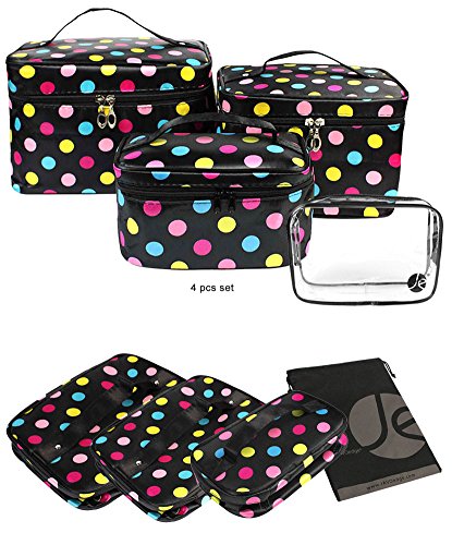 JAVOedge (4 PCS SET Polka Dot Makeup Brush Cosmetic Travel Organizer Bag With Clear PVC Storage Zipper Bag (4 Sizes)