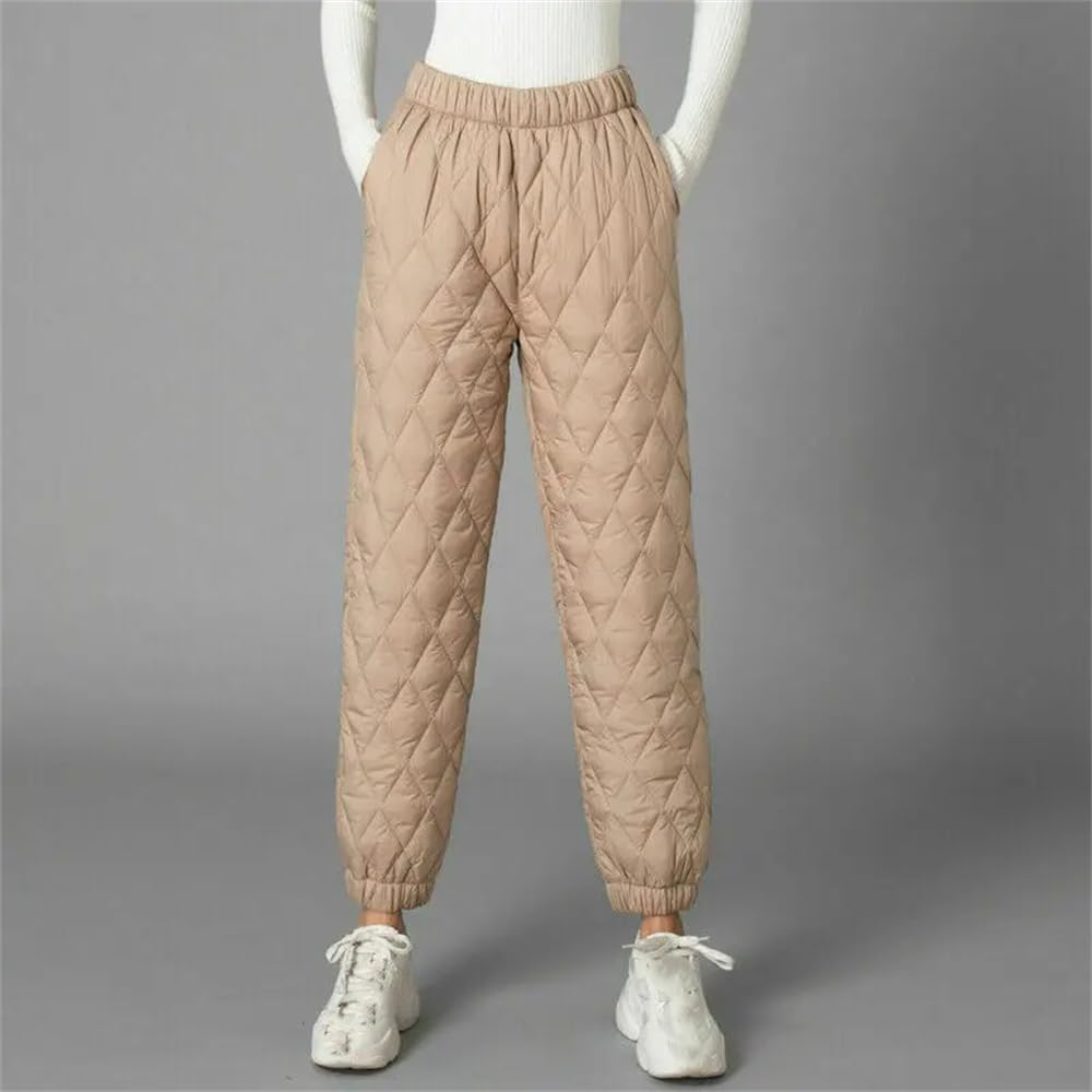 Women Winter Warm Down Cotton Pants Padded Quilted Trousers Elastic Waist Casual