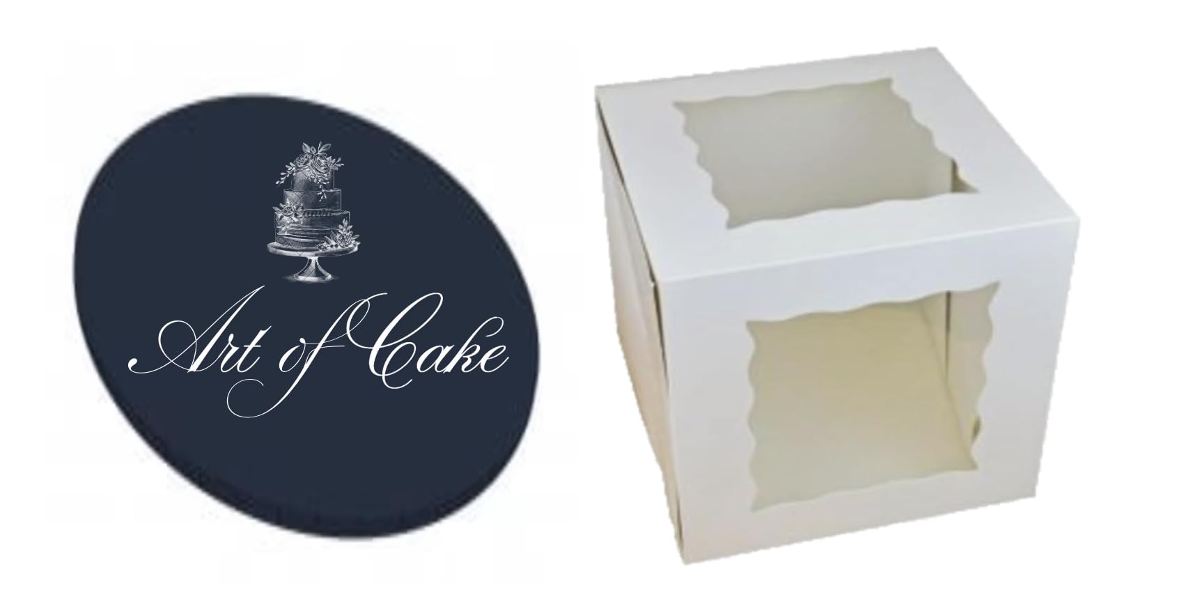 Art of cake® Masonite Cake Board (5mmThick) & 2 Sided Window Tall Cake Box (Navy, 14")