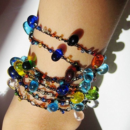 Manna Tibet Nepal Handmade Colorful Glass Beaded Wire Necklace Pendant Bracelet/Single