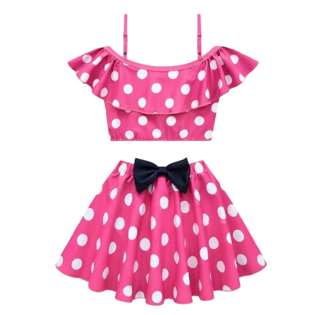 Lito Angels Kids Girls Mouse Swimming with Skirt 2 Piece Swimsuit Swimwear Swim Dress with Mouse Headband Age 2-3 Years, Hot Pink (Tag Number 90)