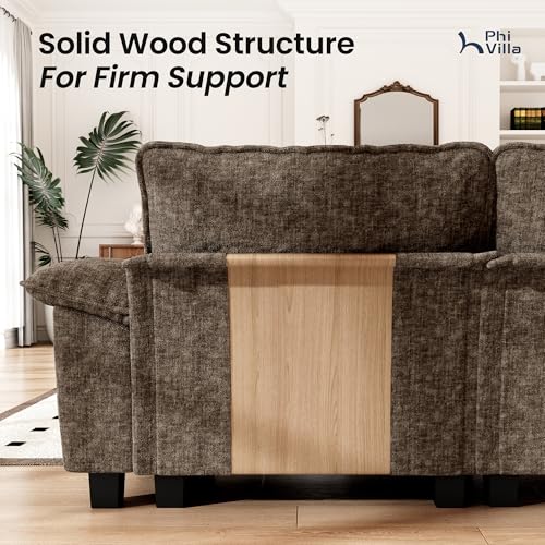 Image of PHI VILLA Oversized Single Sofa with Deep Seat, Armchair for Small Spaces Bedroom Reading Modern, 1 Seater Comfy Reading Accent Chair, Chenille Grayish Brown