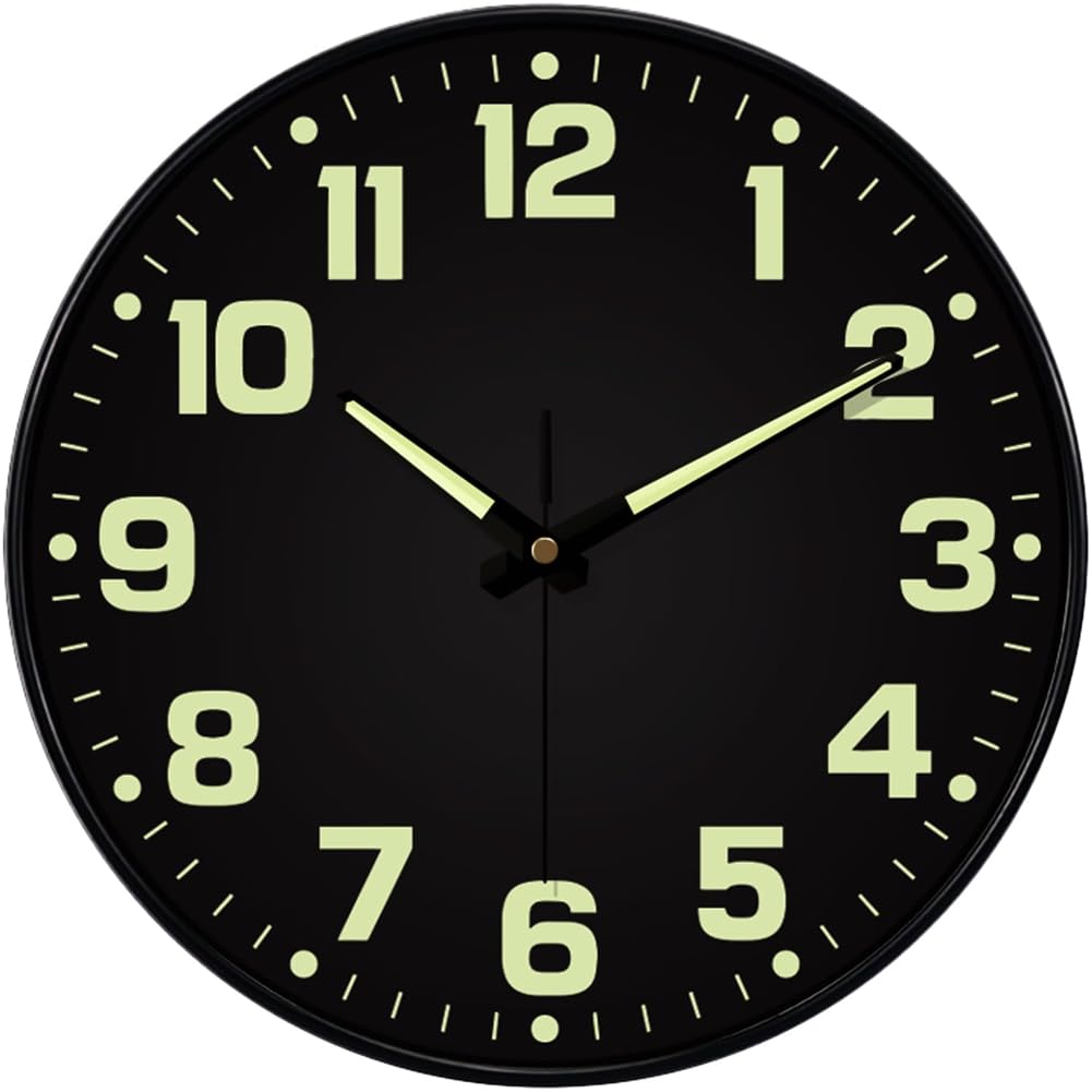 IJSDNVJNDX Glow in the Dark Wall Clock Non Ticking,10 Inch Silent Wall Clocks Battery Operated,Round Night Light Analog Clock