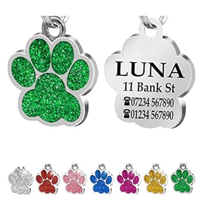 Iberiagifts - ID Tag Paw For Small/Medium Pets, For Dogs And Cats, Engraved And Personalised Identity Collar Plate (Green)