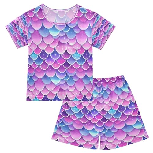 senya Short Sleeve Pajamas Sets Summer Cotton Sleepwear Sparkling Mermaid Scales