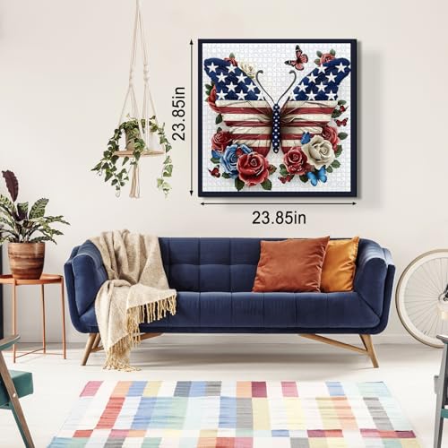 Rompecabezas para adultos de 1000 piezas con bandera estadounidense y mariposa, rompecabezas patriótico de fe, arte floral de rosas como decoración para el hogar miniatura 3