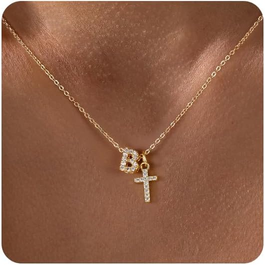 Cross Necklace for Women - 14K Gold Plated Cubic Zirconia Cross Pendant Necklace Faith Necklaces Baptism/christian Gifts