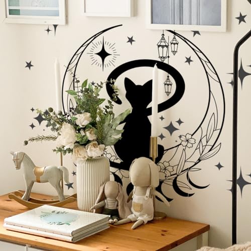 Vinilo decorativo gato negro con luna 30x60 cm miniatura 4