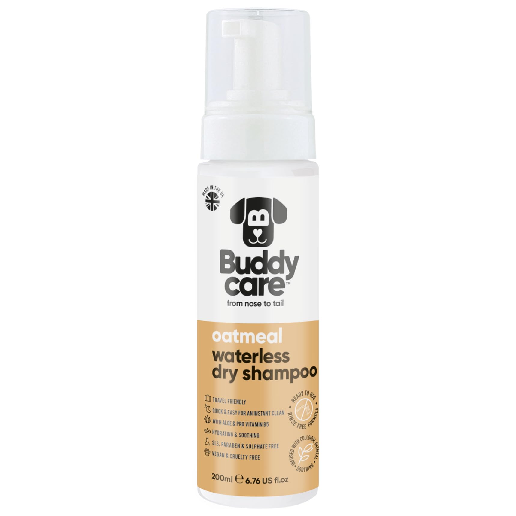 Buddycare Waterless Dry Shampoo for Dogs (200ml), Oatmeal