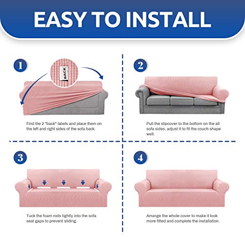 KEKUOU Stretch Oversized Sofa Slipcover 1 Piece Couch Sofa Cover (94"-110") Furniture Protector 4 Seater Sofa with Elastic Bottom for Kids,Pet.Jacquard Checked Pattern Fabric(X Large,Dusty Pink)