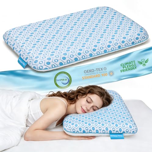 Niceeday Ultra-dünnes Memory-Schaum-Kissen 5 7 cm flaches Nackenstützkissen mit Kühlgel atmungsaktives flaches Kissen für Bauch- und Rückenschläfer waschbarer Bezug
