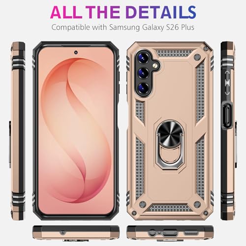 Image of for Samsung Galaxy S26 Plus Case with Screen Protector, Heavy Duty Military Grade Shockproof Rugged Protective Cover for Samsung S26 Plus Phone Case with Metal Ring Magnetic Kickstand (Gold)