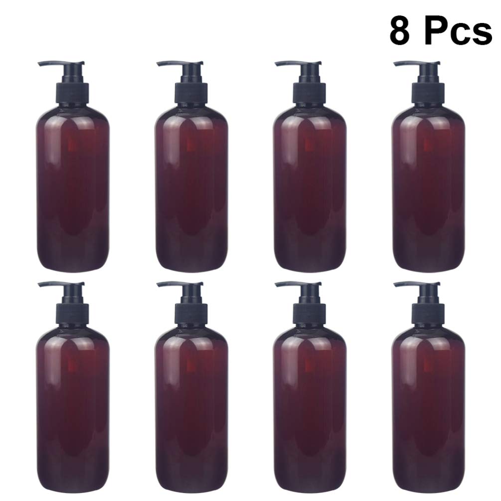 TOPBATHY Amber Shampoo Bottle Cylinder Pump Bottles Plastic Dispenser for Lotion Shower Gel Liquid Soap Bathroom Kitchen Supplies 500ml 8pcs