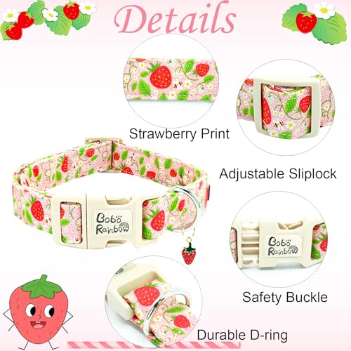 Image of Dog Collar-Cute Strawberry Adjustable Pet Collars Soft Comfortable Spring Puppy Collar Pink Cotton Dog Collars Necklace Gift for Medium Dogs