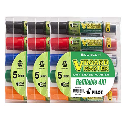 Pilot V Board Master Permanent Marker, Medium Chisel Point, Assorted, 15-Pack Pouch (43917) (3)