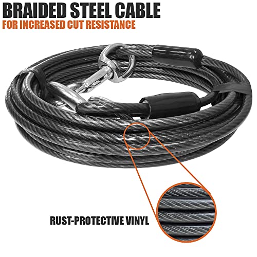 BV Dog Tie Out Cable 25 Feet - Heavy Duty Dog Lead Up to 250 Pounds - Reflective & Rust-Free with Quick Release Swivel Clips & 360° Rotating Clasp - Tangle-Free Dogs Runner for Yard (Grey, Single) - Image 8