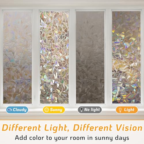 Image of LUTE Rainbow Window Privacy Film, Stained Cling, Brown, 17.5 inch x 78.7 inch | 3D Decorative Non-Adhesive Vinyl, Static Cling Removable Glass Stickers, Sun UV Blocking Decal Covering for Home Office