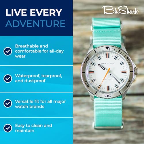 Image of BluShark - Original Collection Military-Style Waterproof Watch Strap, Fits All Timepiece Brands, Durable Nylon Wristwatch Accessories with Stainless Steel Buckle - 18mm, 20mm, 22mm & 24mm Watch Bands