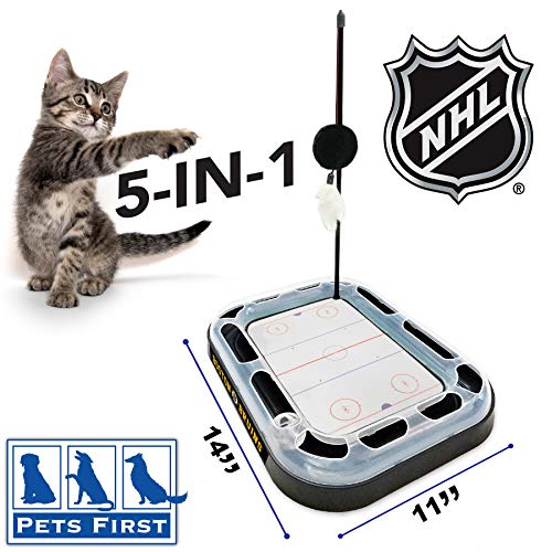 Pets First Cat Scratching Toy Nhl Boston Bruins Hockey Field Cat Scratcher Toy With Interactive Cat Ball Bell In Tracks. 5-In-1 Cat Toy: Cat Wand Poll With Catnip Filled Plush Hockey Puck & Feathers. #TOP4