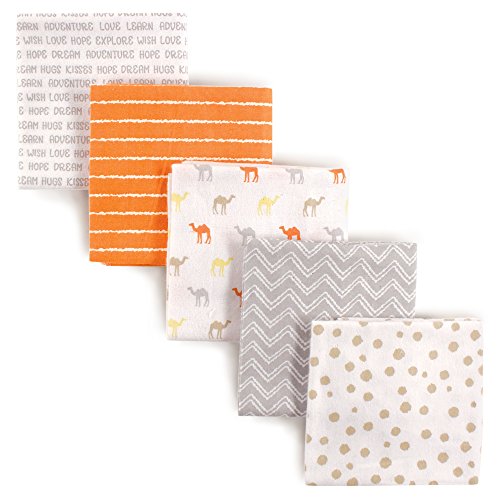 Image of Luvable Friends Unisex Baby Cotton Flannel Receiving Blankets, Camel 5-Pack, One Size