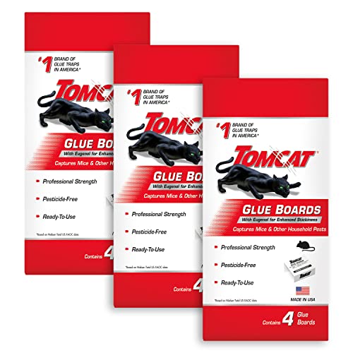 Tomcat Glue Boards with Immediate Grip Glue for Mice, Cockroaches, and Insects, Ready-to-Use, 3-Pack (12 Glue Boards)
