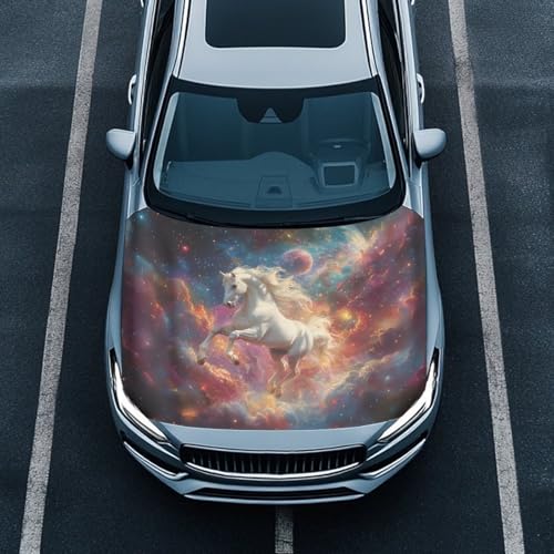 Image of Car Hood Cover Protector Horse Galaxy All-Season Protection for Cars Decor Waterproof Sunproof Car Hood Flag for Most Sedans SUV Trucks Pickup