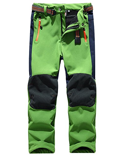 Kids' Outdoor Hiking Soft Shell Windproof Waterproof Snow Ski Pants, Warm Climbing Insulated Trousers for Boys Girls #16010-Green,10-12Years