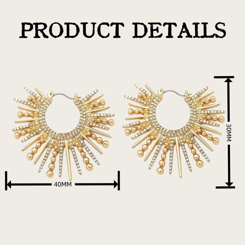 Statement Sunburst Hoop Earrings, Gold-Tone with Crystal Rhinestones, Large Fashion Hoops4