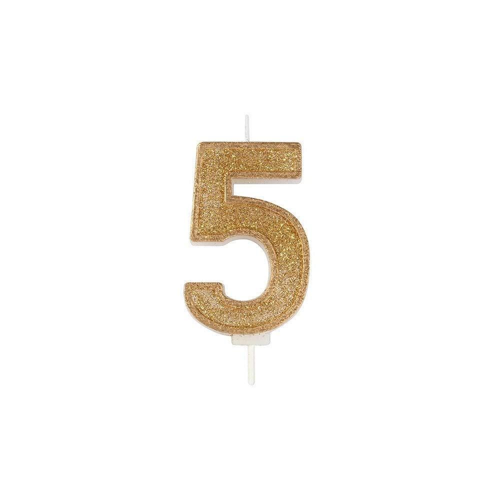 Culpitt Gold Sparkle Number Candles For Cake & Cupcakes, Single Numbers From 0-9, Say Happy Birthday With These Candle Sparklers, Celebrate Birthdays & Anniversaries With Flair - 5
