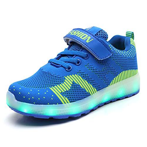Zapatos LED Unisex Niños Ligero Transpirable Luminosas Deportivos Zapatos USB Carga 7 Color Flash Aire Libre Deporte Zapatos Niñas Niño (29 EU, Azul 01) Cover