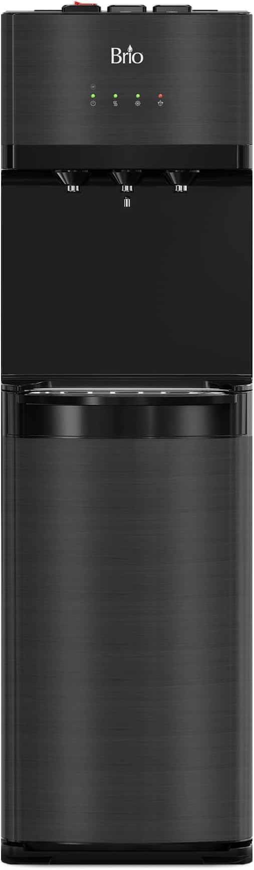 Brio Self Cleaning Bottleless Water Cooler Dispenser with Filtration - New Black Stainless Steel - Hot Cold and Room Temperature Water. 2 Free Extra Replacement Filters Included