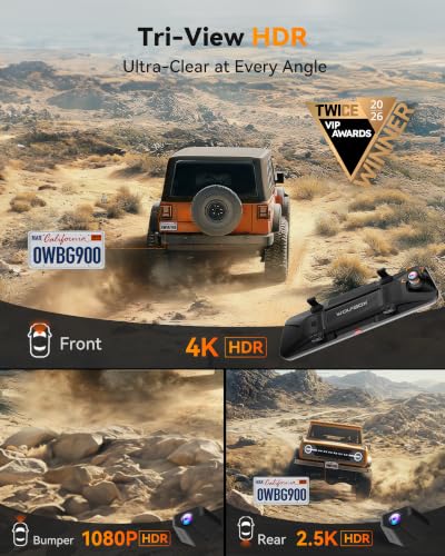 WOLFBOX G900 Tripro Bumper 3 Channel 4K Mirror Dash Cam,8MP STARVIS IMX678 - image 2