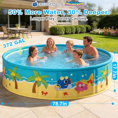 Image of Foldable Swimming Pool for Kids 78.7 inchx17.7 inch Hard Plastic Portable Dog Pool Anti-Slip Collapsible Large Kiddie Pool Indoor Outdoor Backyard (JellieMons 79'')