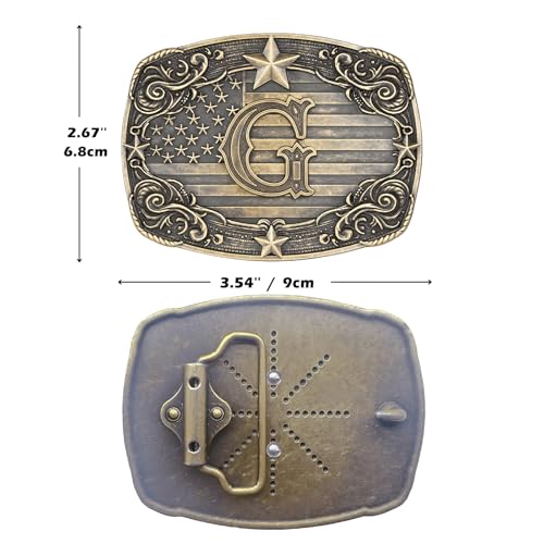 Image of Cowboy Belt Buckle for Men Vintage Western Rodeo Texas Initial Letter ABCDJMR to Z Belt Buckles
