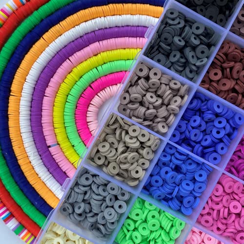 image for Luckoney 6000Pcs Clay Beads for Bracelets Making,24 Colors Flat Round 