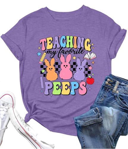 Image of LAZYCHILD Women Easter Teacher Shirts: Funny Treat All with Kindness T-Shirt Bunny Rabbit Tee Tops