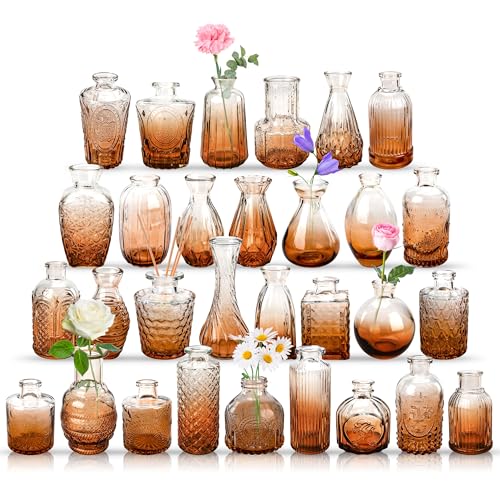 Der Rose 30pcs Glass Bud Vases, Amber Vases for Wedding Home Decorations