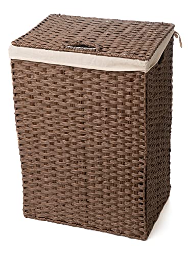 Blue Ridge Basket Company Cesta de mimbre sintético para la ropa sucia con tapa y forro (marrón)