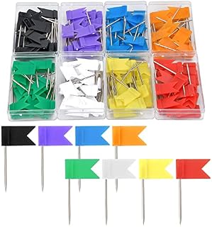 suchkawe 160 Pcs Flag Push Pins, Map Pins Coloured in 8 Boxes, Flag Map Thumb Tacks Plastic Head with Steel Point for Cork Bulletin Board at Home Office and School (35mm)