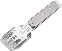 Vista 1 de ROXON Juego de herramientas de barbacoa plegable mini 4 en 1 con espátula, tenedor, pinzas y abrebotellas para acampar y hacer senderismo (gris)