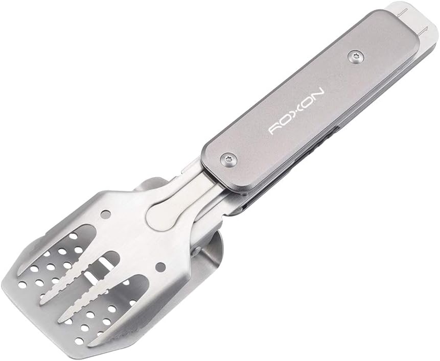 4 in 1 Mini BBQ Barbecue Combo Tool Set with Spatula, Fork, Tongs and Bottle Opener for Hiking Camping