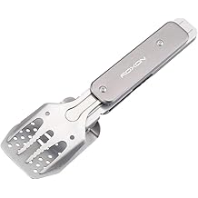 ROXON 4 in 1 Mini Folding BBQ Barbecue Combo Tool Set with Spatula, Fork, Tongs and Bottle Opener for Hiking Camping (Grey)