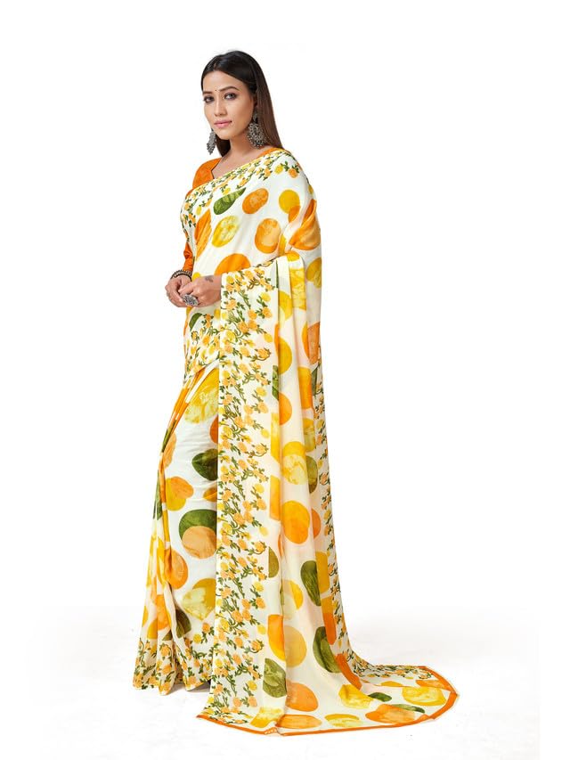 Image of Women's Floral Printed Georgette Saree with Unstitched Blouse Piece