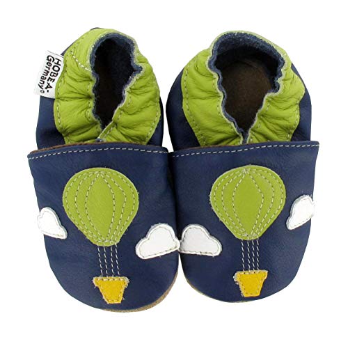 HOBEA-Germany Baby Krabbelschuhe Jungen, Kinderhausschuhe Jungen, Lederschuhe, 18/19 EU, Heißluftballon