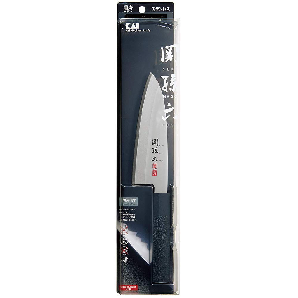 KAI Seki Magoroku Kinju et Hekiju Deba gaucher 15,0 cm - 8A solide & SUS420J2 - 58 & 56 (±1) HRC - artisanal - bois de pakka & plastique PP - Couteau de cuisine japonais - Fabriqué au Japon