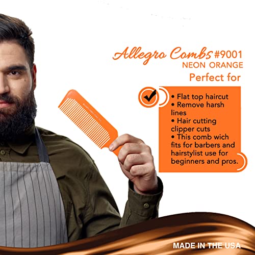 Allegro Combs 9001 Hair Combs Flat Top Clipper Blending Fading Combs Cutting Barber Flattop Thinning Hair Combs Hairstylist Flexible For Women Men Shampoo Usa 2 Pc. (Neon Orange) #TOP2