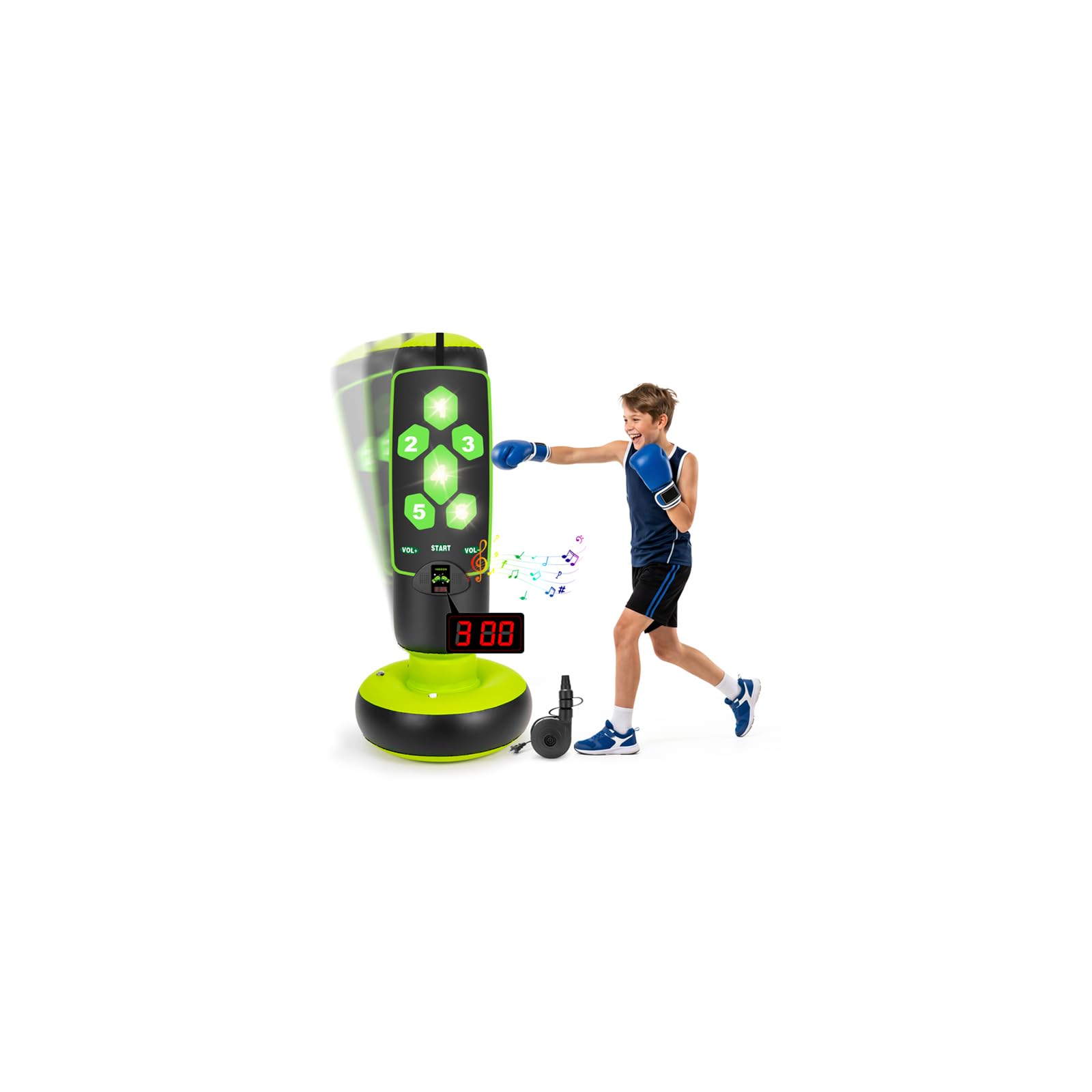 Hikeen Inflatable Punching Bag, Boxing Set with Scoring, Light, Music, 4 Game Modes, Boxing Bag with Pump, Birthday Xmas Gifts