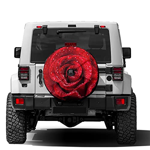 Image of Delerain Spare Tire Cover with Backup Camera Hole Beautiful Red Rose Wheel Covers Waterproof Dust-Proof UV Sun Universal Fit for RV Trailer RV SUV Truck (18 Inch for Diameter 32 inch-34 inch)