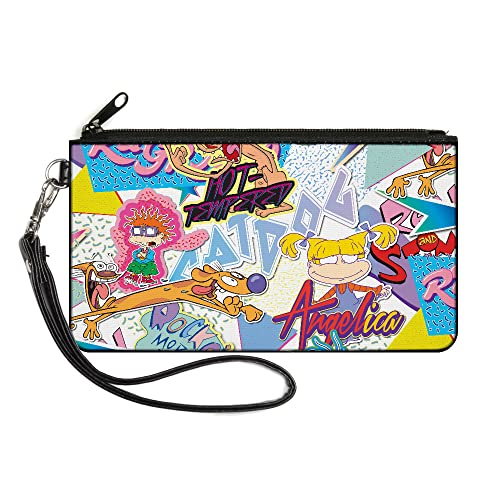 Buckle-Down Nickelodeon Wallet, Zip Pouch, Nick 90s Logos and Show Characters White Multi Color, Canvas